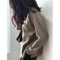 High-collar pullover sweater womens autumn and winter Korean retro loose lazy simple Joker thick long sleeve bottoming sweater