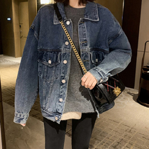 Denim coat womens autumn and winter Korean vintage blue washed old loose slim casual Joker jacket top