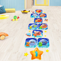 Childrens room floor arrangement Cartoon digital hop grid floor sticker Kindergarten ground decoration Painted Classroom