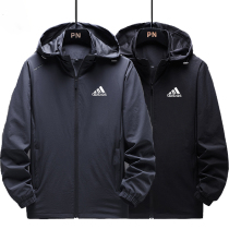 Sport jacket mens spring and autumn wind clothes new long sleeves loose even cap thin blouses breathable double layer casual jacket tide