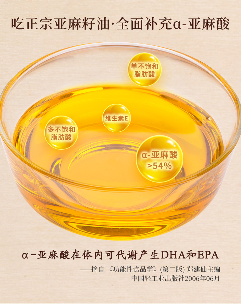 α亚麻酸54亚麻公社亚麻籽油250mlx5件88会员8526元折合17元瓶