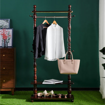 Solid wood double layer hanging clothes hanger floor bedroom clothes hat rack entrance door Xuanxuan door hall rack shoe cabinet hanging clothes rack integrated