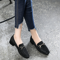 Lofu shoes women flat sole shoes 2021 summer new rhinestone coarse with spring Joker fashion shallow low heel womens shoes