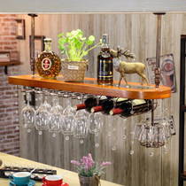 European solid wood household wine rack Personality creative bar wine rack Goblet rack Upside down glass rack hanging