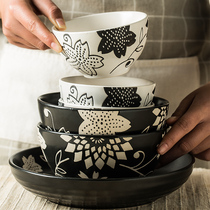 Yuquan Bowl home Japanese creative Rice Bowl 6 inch noodle bowl soup bowl dish plate microwave ceramic tableware