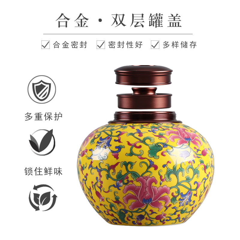 Caddy fixings ceramic colored enamel large high - grade 1 catty seal pot pu 'er creative household storage POTS half jins