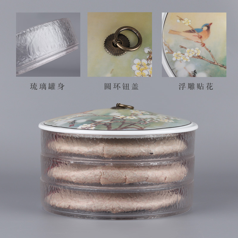 Chinese wind colored enamel puer tea cake ceramic tea pot white tea cake court wind glass multi - layer puer tea boxes