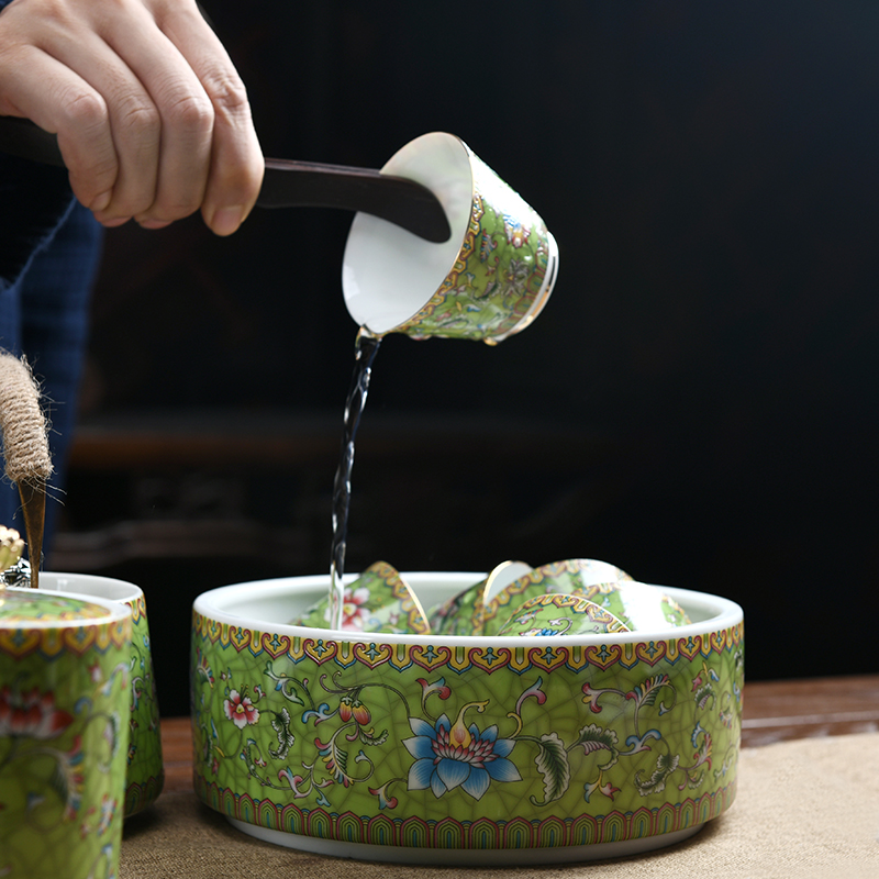 Ceramic tea wash to household small cup of water, after the wash colored enamel tea wash to XiCha suit water wash pot of tea to wash basin, small tea to wash