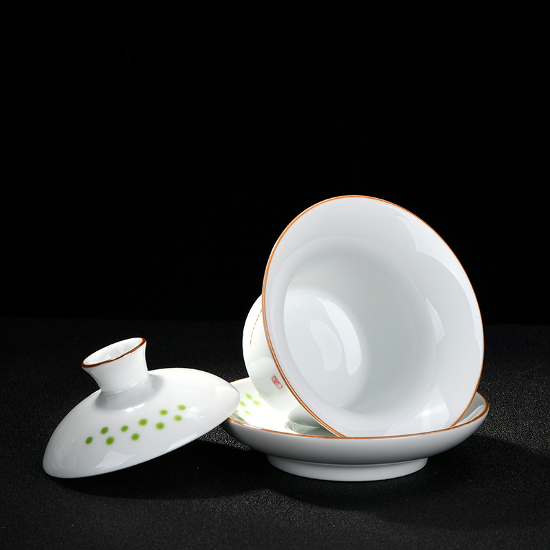 Dehua white porcelain by hand only three tureen ceramic cups large single hand - made suet jade kung fu tea tea bowl