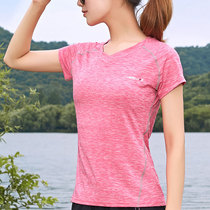 Outdoor summer V-neck quick-drying T-shirt womens short sleeve sweat thin sports chicken heart collar quick-drying clothes breathable half-sleeve Mountaineering