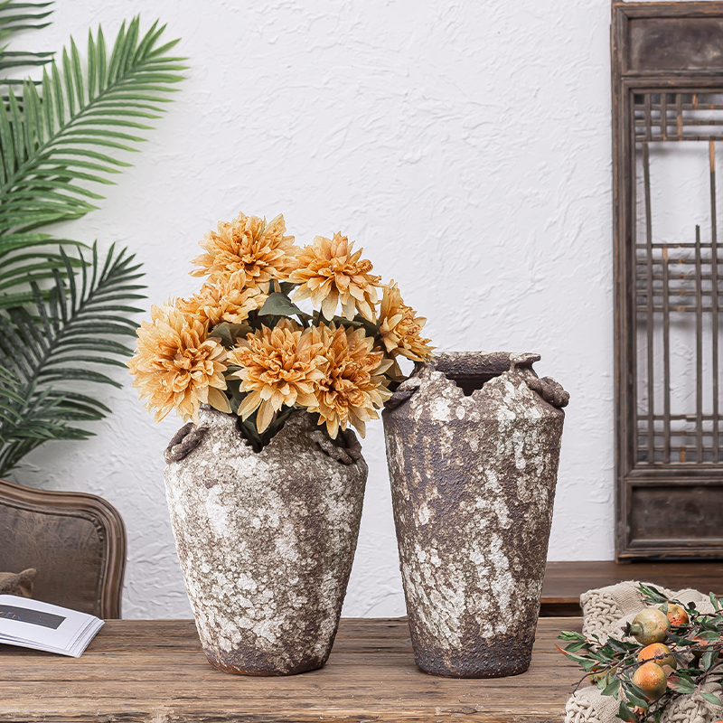 Coarse pottery flowerpot round POTS big yards pottery cylinder happens the diameter of inside and outside the balcony convergent flowerpot Coarse pottery basin combination