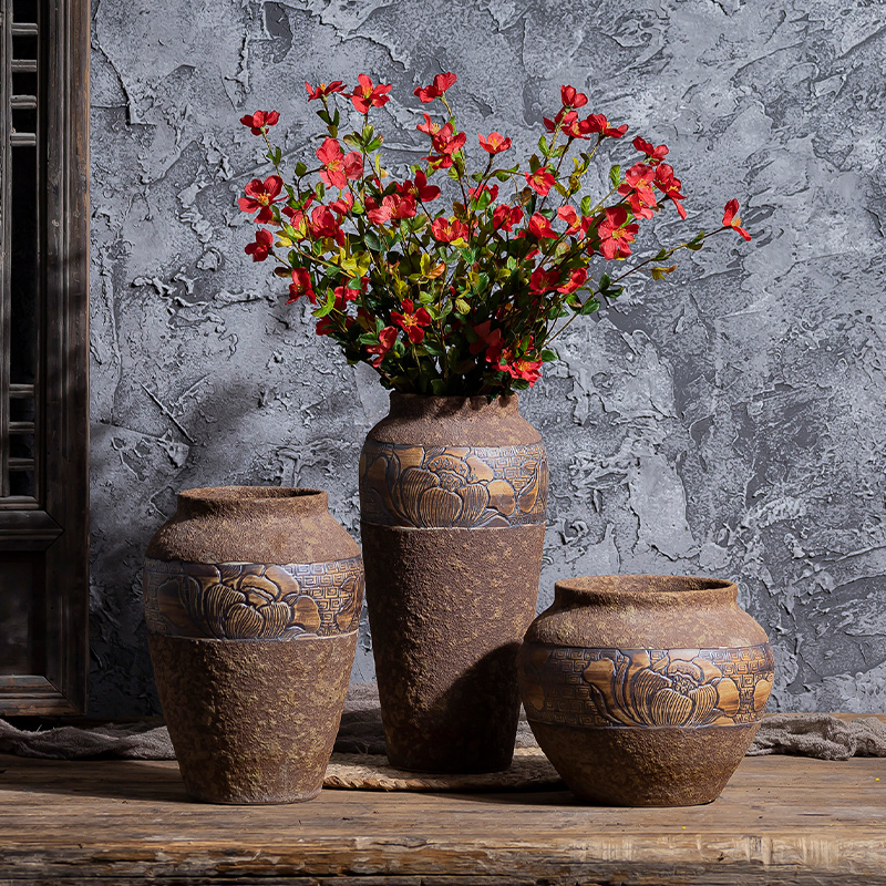 Ceramic POTS coarse pottery hand - carved restoring ancient ways do old dried flowers floret bottle place flower arranging home sitting room adornment