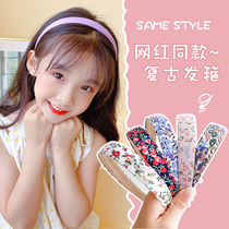 Korean girl candy color hair hoop wide-side floral childrens headband female simple Joker does not hurt hair card hair accessories