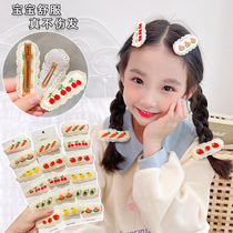 Beige embroidery children hairclip girl BBL clip side bangs broken hair hair card little girl sweet fruit hair accessories