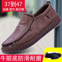 Old Beijing cloth shoes spring and autumn mens single shoes middle-aged and elderly beef tendon bottom non-slip wear-resistant business casual large size dad shoes