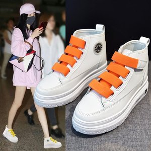 2019冬季新款高帮鞋女鞋松糕底PU魔术贴防水台2019年秋季橡胶松糕