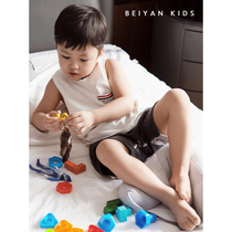 Beyan parent-child cotton thin boy summer suit vest Korean version of cute cartoon pajamas female parent-child home wear