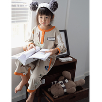 Bei Yanchun Summer Childrens Home Clothes Cotton Korean Loose Cute Girls Sleepwear Long Sleeve Cotton One-piece Dress Summer