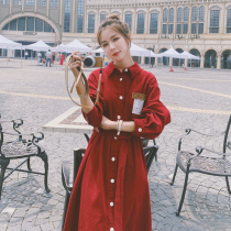 Red dress 2022 spring and autumn new temperament downage fashion design sensory fashion design sensory French thin shirt long skirt