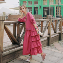 The women in the sweater skirt spring and autumn long 2022 new high-waist loose salt sweet French design sensory dress