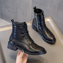 Lace-up Martin boots womens autumn and winter British style 2021 new single boots tide ins thick heel medium heel short boots