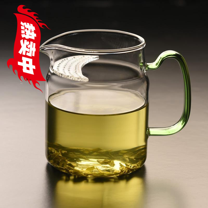 ) a whole glass fair keller heat thickening points tea, green tea set tea service crescent filter and a cup of tea