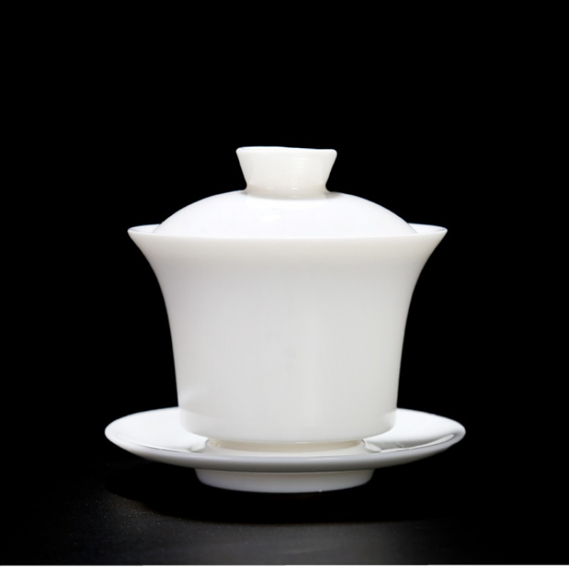 White jade porcelain bowl is only three tureen kung fu ceramic tea tea tureen large ceramic ivory White porcelain