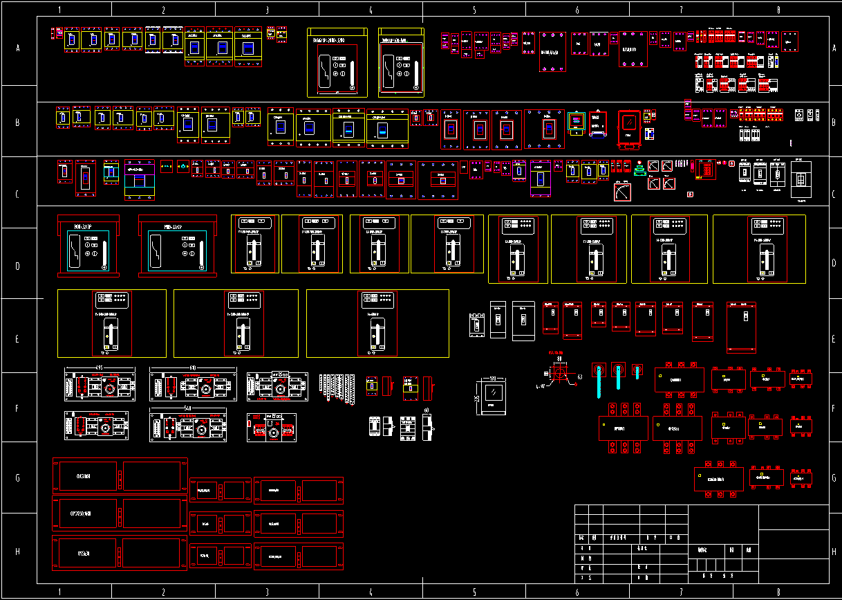 Common low pressure electrical components CAD blocks draw cad drawings electrical design dwg diagram in physical proportions