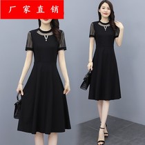 Summer short sleeve lace hollow stitching black slim slim body thin belly dress QY-ZS Xi Mo Shi Lu smile