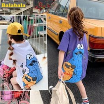 Balabala CUHK girl T-shirt short sleeve cartoon 2022 Summer new Korean version Long paragraph loose leisure 100