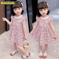 Ballabala girls crushed floral dress with dress and summer clothing baby princess dress 2022 new net red ocean gas little girl drift