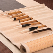 Moshe Zhai brush pen curtain roll pen bag Ancient style retro Chinese style Student elegant Japanese style small fresh bamboo fabric art Chinese painting calligraphy protective brush bag Large brush pen curtain Four treasures of Wenfang