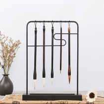Pen holder ornaments Brush hanging rack pylons Brush holder Pen hanging Simple modern creative new Chinese style retro solid wood wrought iron New Wenfang four treasures Chinese painting supplies Student brush storage tools