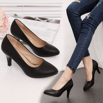 spring autumn new black single shoes women's high heels all match round toe OL professional work shoes stiletto etiquette women's leather shoes