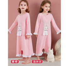 girls' nightdress thin cotton little girl princess baby home clothes one-piece pajamas children's spring autumn long sleeve summer