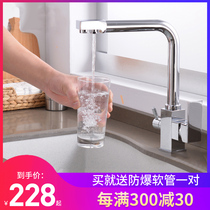 All copper kitchen hot and cold water faucet rotatable water purifier faucet splash-proof head sink sink vegetable wash basin double in and double out