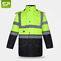 Winter reflective raincoat Cotton coat Coat Traffic road eye-catching reflective work clothes Safety quilted jacket rainproof clothing