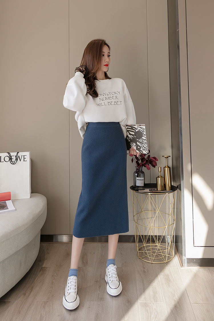 加厚针织毛线不起球包臀中长款半身长裙子女后开叉一步冬天配毛衣