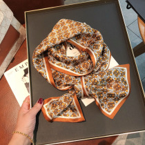 Lock buckle retro mulberry silk scarf womens double-layer double-sided silk streamer tied bag long scarf spring and autumn all-match scarf