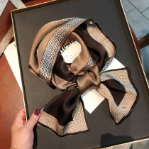 Spring and autumn all-match mulberry silk professional scarf brown silk silk scarf female Hangzhou silk long strip floating tie scarf