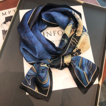 Blue double-sided silk scarf small strip spring and autumn foreign style neck guard all-match 100% mulberry silk scarf mother gift