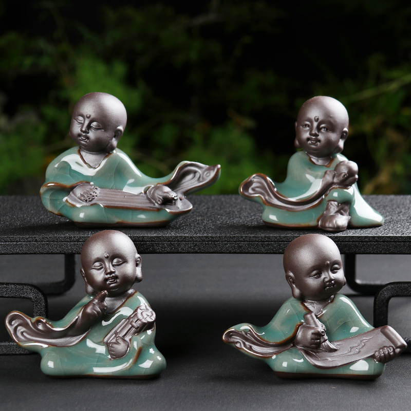 Ceramic creative furnishing articles elder brother up guanyin figure the young monk tea pet pet car place flowerpot tea accessories