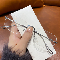 Wang Yibo with borderless glasses mens tide myopia ultra-light Ruby anti-blue radiation flat eyes frame women