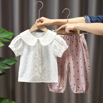 Baby girl summer suit female child summer suit 2021 foreign baby baby doll shirt two-piece suit