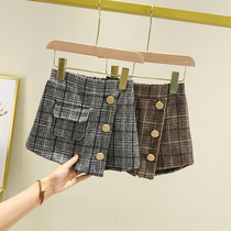 Girls Plaid Skirt Spring and Autumn 2021 New Children Pleated Baby Korean A- shaped Short Culottes Fashion