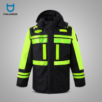Traffic road fluorescent reflective raincoat Cotton coat Riding waterproof thickened reflective motorcycle clothes Jacket can be printed