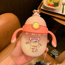 Cartoon children with straws water cup baby learning Cup anti-leakage and anti-choking portable out of the hand Cup dual-purpose with scale