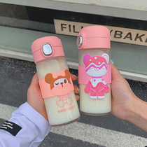 Cartoon girl heart glass cup personality portable with filter screen childrens student water cup high temperature and leak-proof bounce cup cover