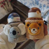 Childrens small portable cute with cup set portable thermos cup 316 stainless steel straw water cup simple girl heart