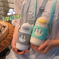 Portable oblique span with straw thermos cup 316 stainless steel cute simple water Cup students outdoor heat preservation kettle